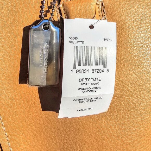 Coach 58660 Derby Tote Pebble Leather Shoulder Bag Latte NWT - Picture 4 of 13